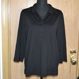 NWT Chicos Polished Popover Minimalist Casual Work Wear Essential Black Top
